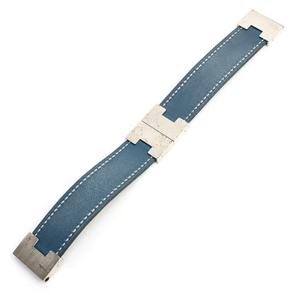 HERMES Roulis Reversible Leather Blu Tarasque Bracelet Size ONE SIZE