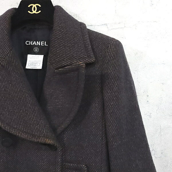 CHANEL Coco Mark Double Breasted Wool Coat Brown Size 36