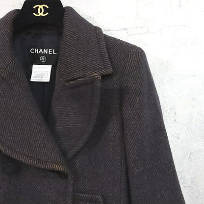 CHANEL Coco Mark Double Breasted Wool Coat Brown Size 36