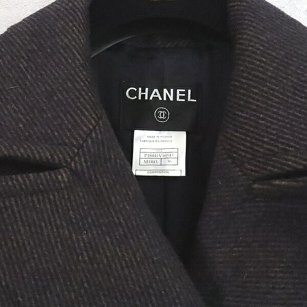 CHANEL Coco Mark Double Breasted Wool Coat Brown Size 36