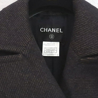 CHANEL Coco Mark Double Breasted Wool Coat Brown Size 36
