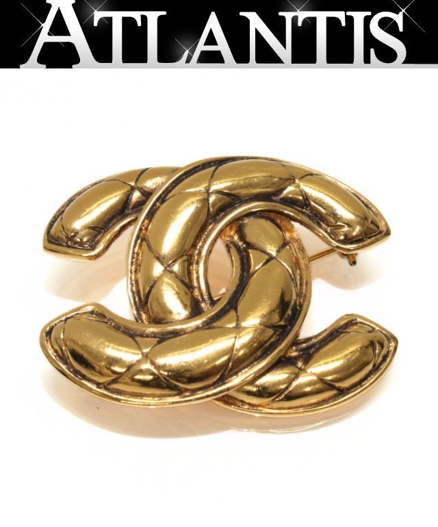 CHANEL Vintage Gold Tone CC Logo Brooch