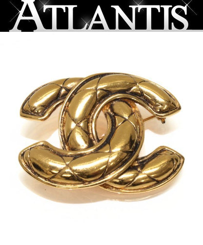 CHANEL Vintage Gold Tone CC Logo Brooch