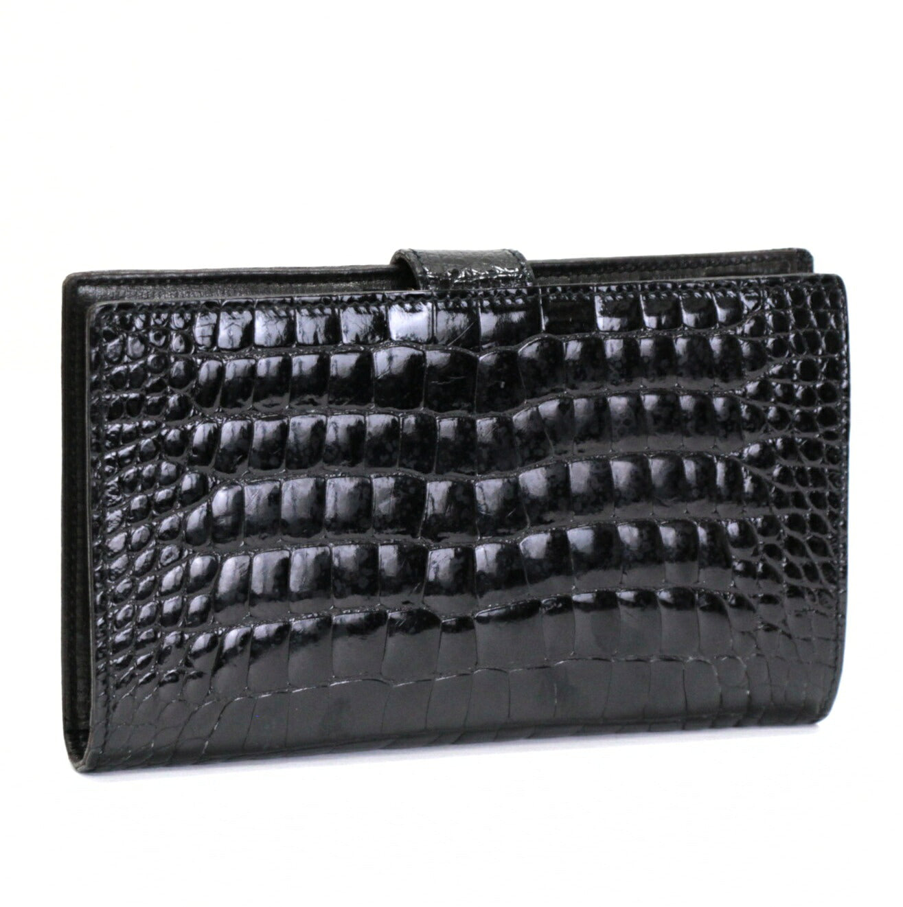 CHANEL Black Crocodile CC Logo Wallet GHW Size ONE SIZE