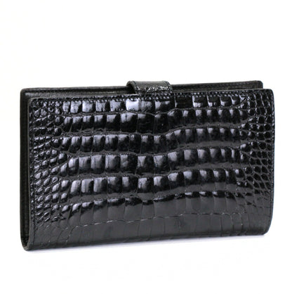 CHANEL Black Crocodile CC Logo Wallet GHW Size ONE SIZE