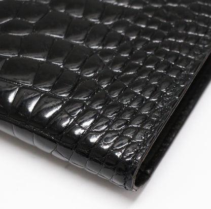 CHANEL Black Crocodile CC Logo Wallet GHW Size ONE SIZE