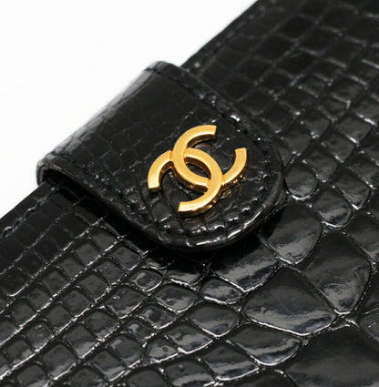 CHANEL Black Crocodile CC Logo Wallet GHW Size ONE SIZE
