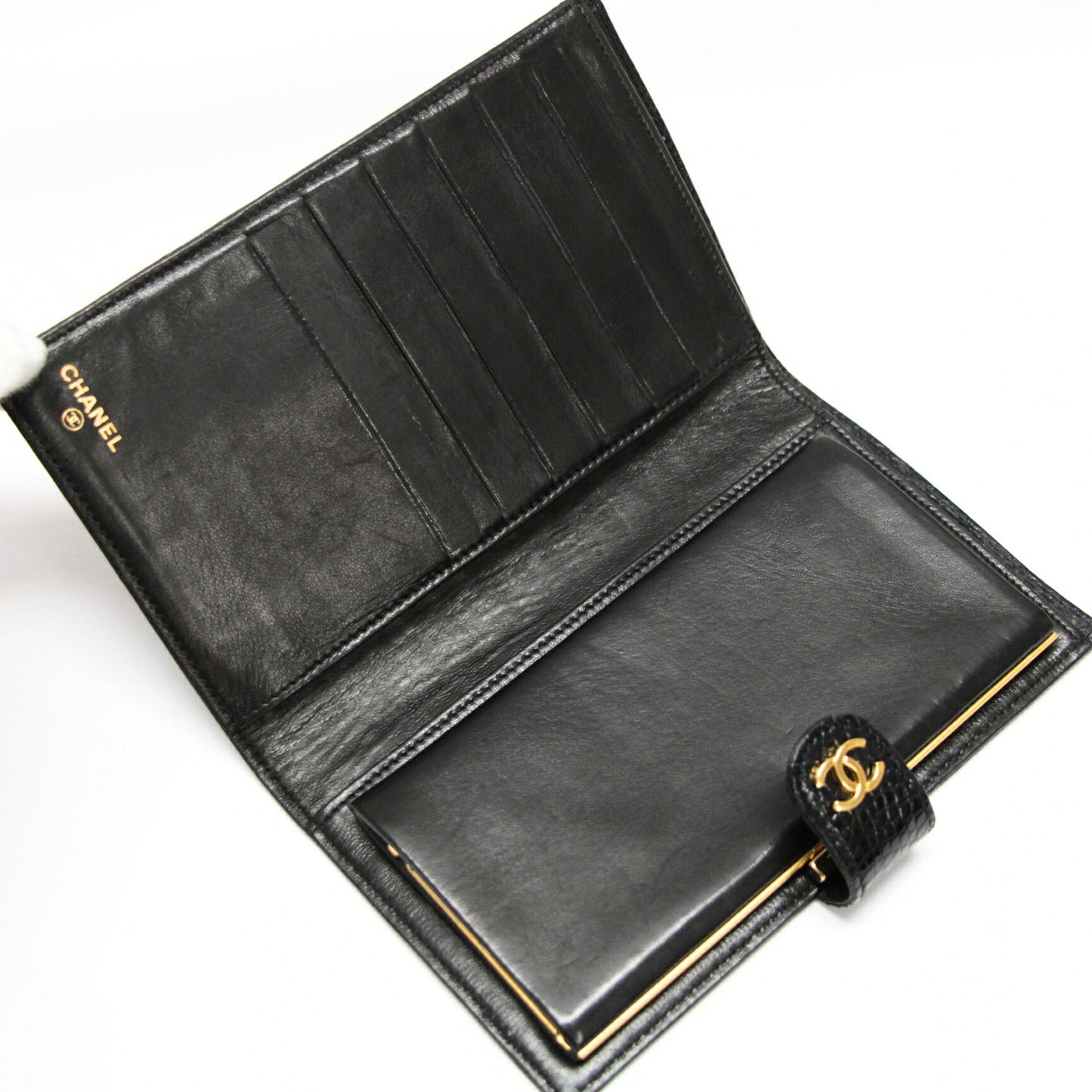 CHANEL Black Crocodile CC Logo Wallet GHW Size ONE SIZE