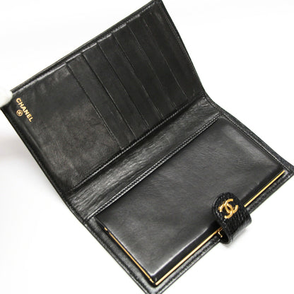 CHANEL Black Crocodile CC Logo Wallet GHW Size ONE SIZE