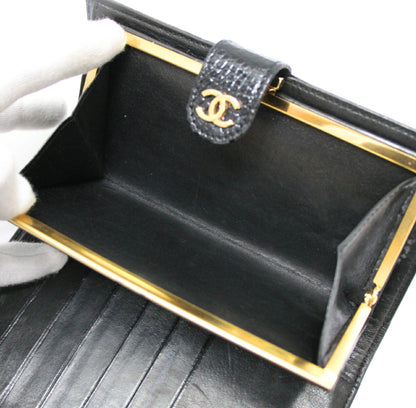CHANEL Black Crocodile CC Logo Wallet GHW Size ONE SIZE