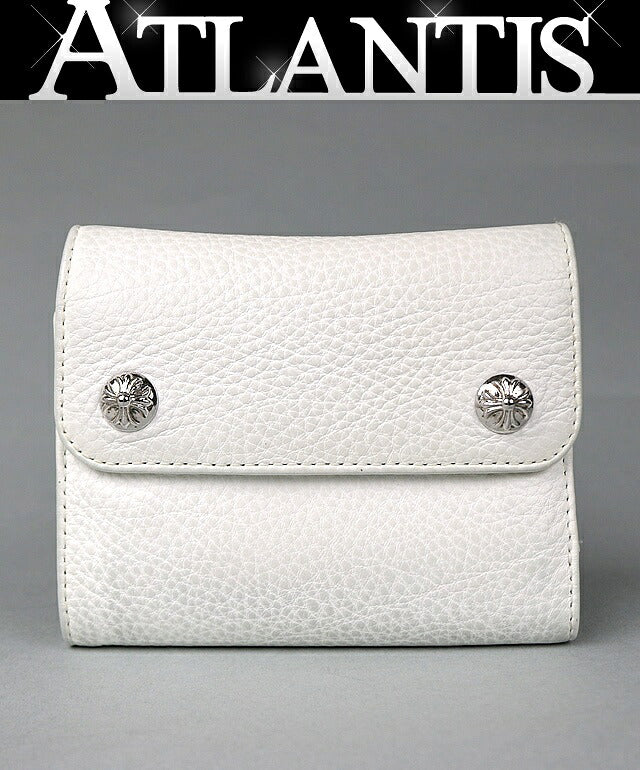 CHROME HEARTS Mini Wave Cross Button Tri-fold Size ONE White
