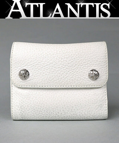 CHROME HEARTS Mini Wave Cross Button Tri-fold Size ONE White