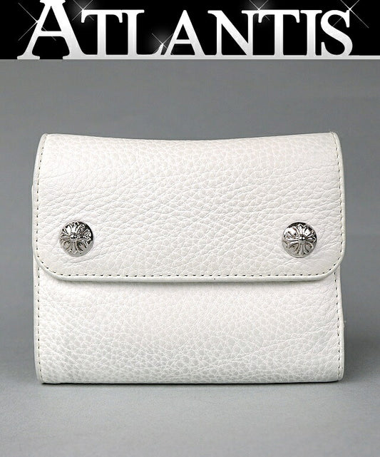 CHROME HEARTS Mini Wave Cross Button Tri-fold Size ONE White