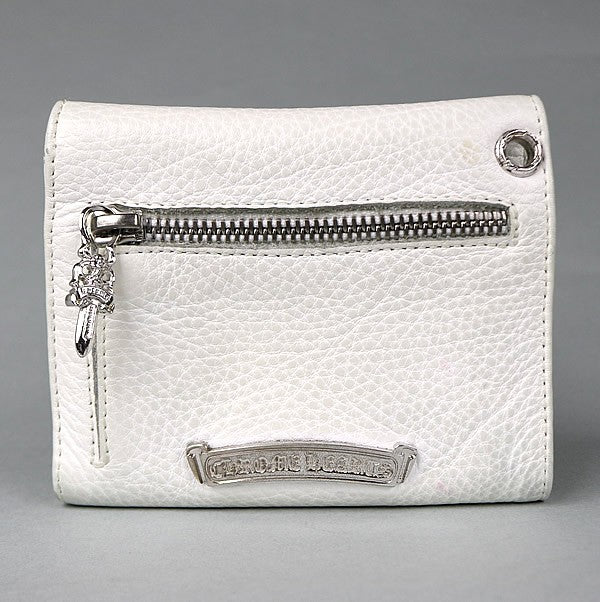 CHROME HEARTS Mini Wave Cross Button Tri-fold Size ONE White