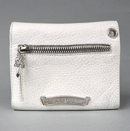 CHROME HEARTS Mini Wave Cross Button Tri-fold Size ONE White