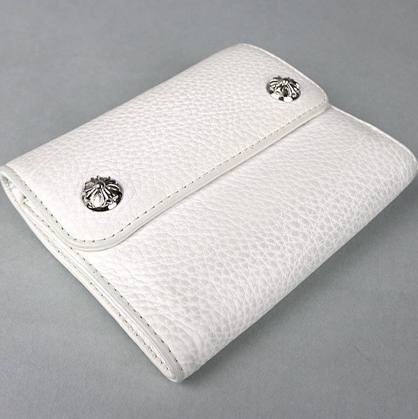 CHROME HEARTS Mini Wave Cross Button Tri-fold Size ONE White