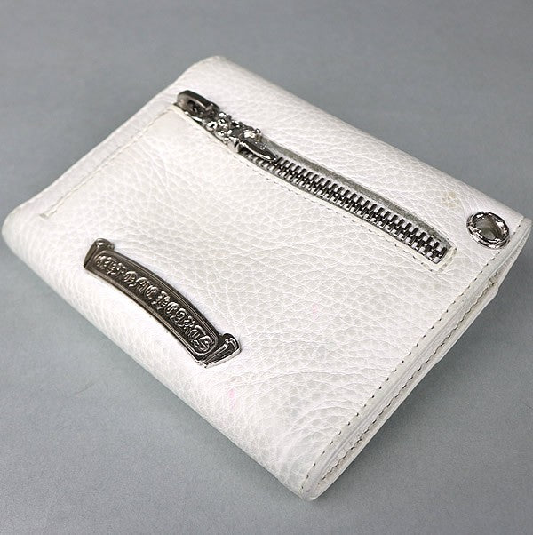 CHROME HEARTS Mini Wave Cross Button Tri-fold Size ONE White