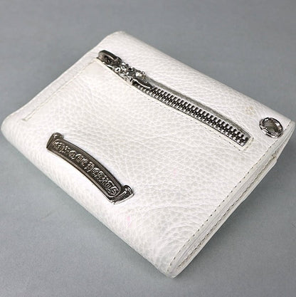 CHROME HEARTS Mini Wave Cross Button Tri-fold Size ONE White