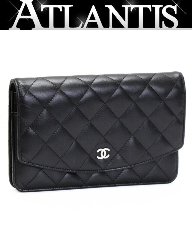 CHANEL Black Lambskin Matelasse Wallet SHW Size ONE SIZE