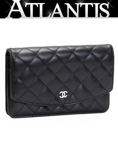 CHANEL Black Lambskin Matelasse Wallet SHW Size ONE SIZE