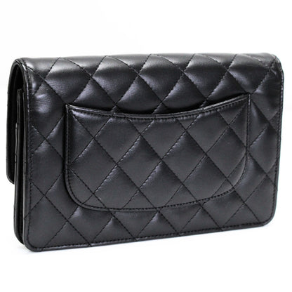 CHANEL Black Lambskin Matelasse Wallet SHW Size ONE SIZE