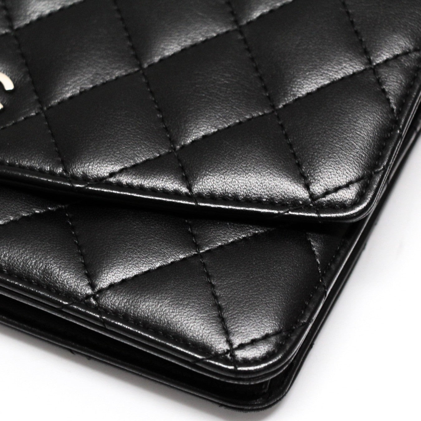 CHANEL Black Lambskin Matelasse Wallet SHW Size ONE SIZE