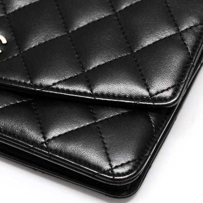 CHANEL Black Lambskin Matelasse Wallet SHW Size ONE SIZE