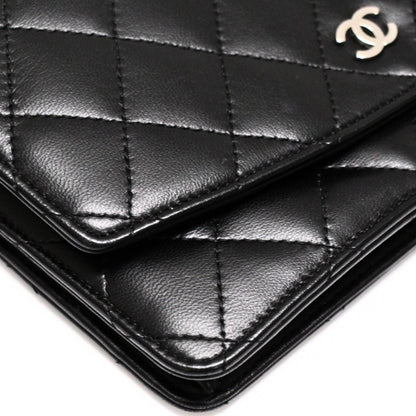CHANEL Black Lambskin Matelasse Wallet SHW Size ONE SIZE