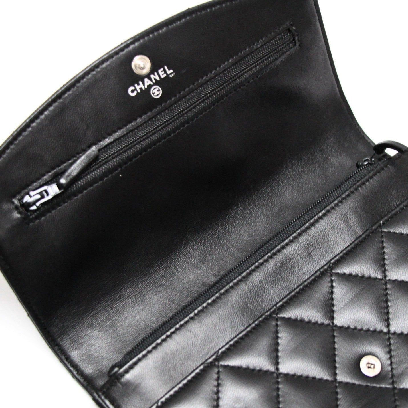 CHANEL Black Lambskin Matelasse Wallet SHW Size ONE SIZE