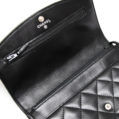 CHANEL Black Lambskin Matelasse Wallet SHW Size ONE SIZE
