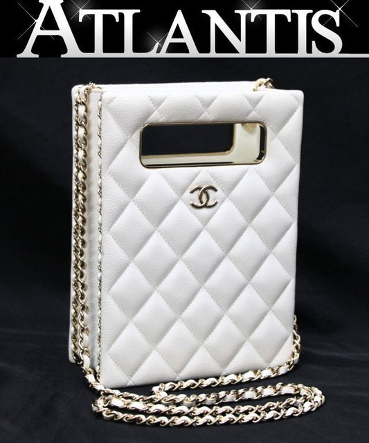 CHANEL Matelassé Caviar Chain White GHW Shoulder Bag Size ONE SIZE