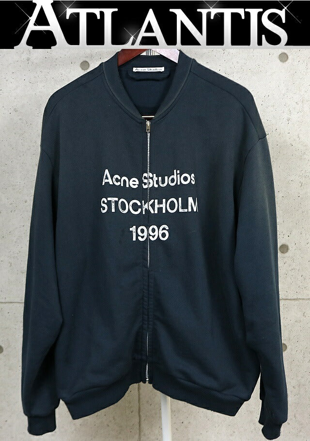 Acne Studios Logo Zip Up Sweatshirt Navy Blue Size L