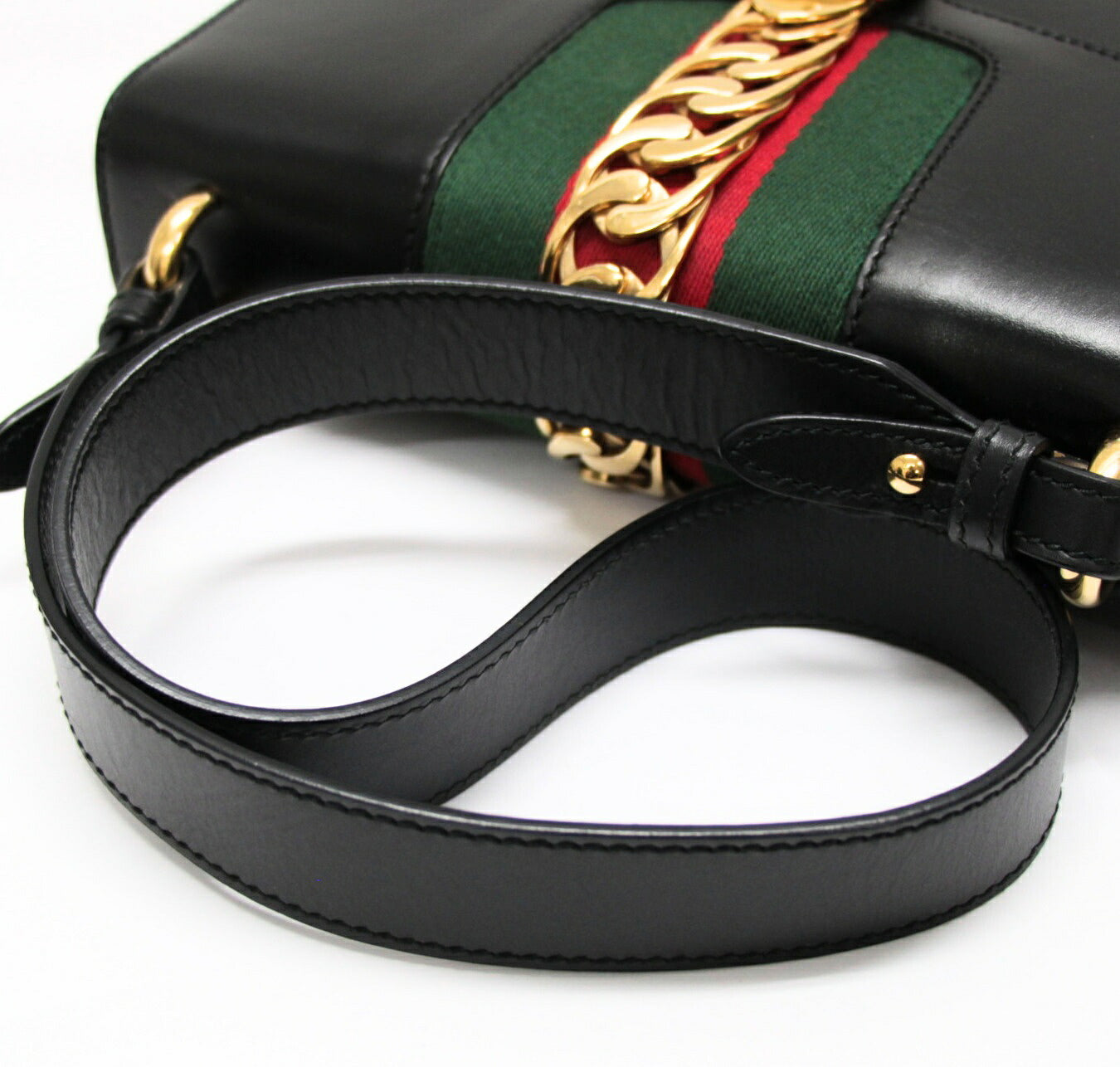 GUCCI Sylvie Leather 2-Way Web Bag Black Size ONE SIZE