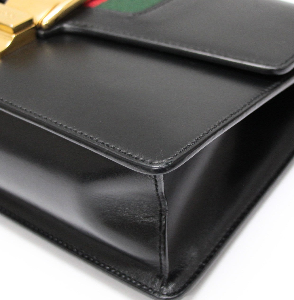 GUCCI Sylvie Leather 2-Way Web Bag Black Size ONE SIZE