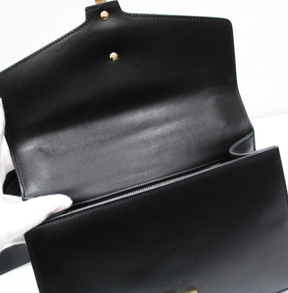 GUCCI Sylvie Leather 2-Way Web Bag Black Size ONE SIZE