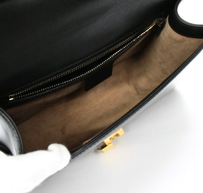 GUCCI Sylvie Leather 2-Way Web Bag Black Size ONE SIZE