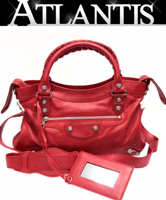 BALENCIAGA The Giant Town Leather Bag Red Size ONE SIZE