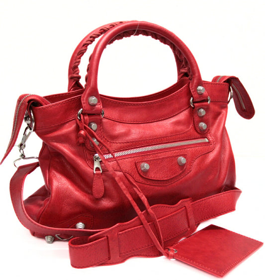 BALENCIAGA The Giant Town Leather Bag Red Size ONE SIZE