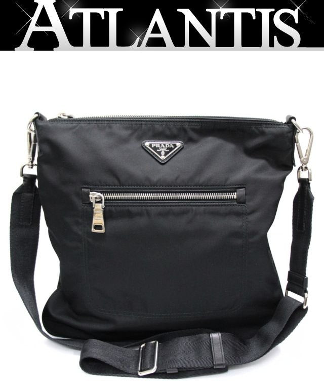 PRADA Triangle Logo Nylon Flat Bag Black Size ONE SIZE