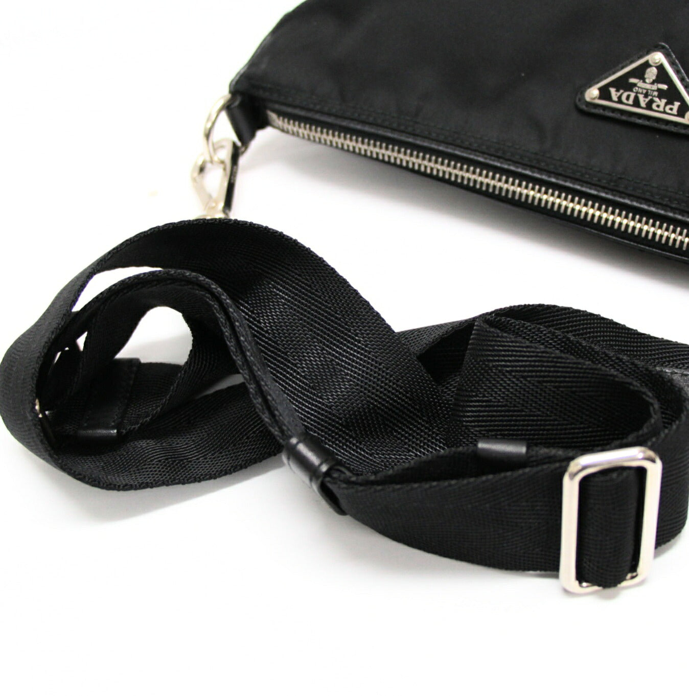 PRADA Triangle Logo Nylon Flat Bag Black Size ONE SIZE