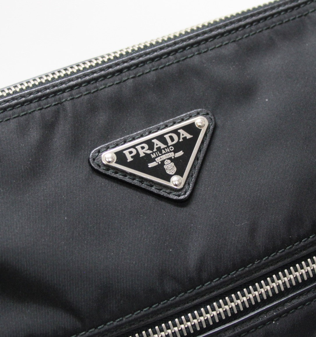 PRADA Triangle Logo Nylon Flat Bag Black Size ONE SIZE