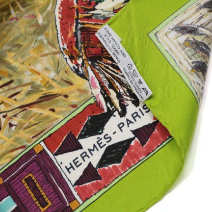 HERMES Carré 90 Les Cheyennes Silk Scarf Green Size ONE SIZE
