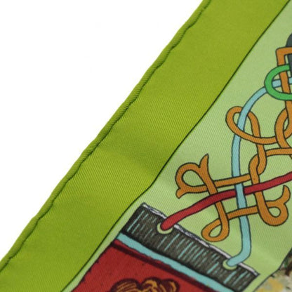 HERMES Carré 90 Les Cheyennes Silk Scarf Green Size ONE SIZE