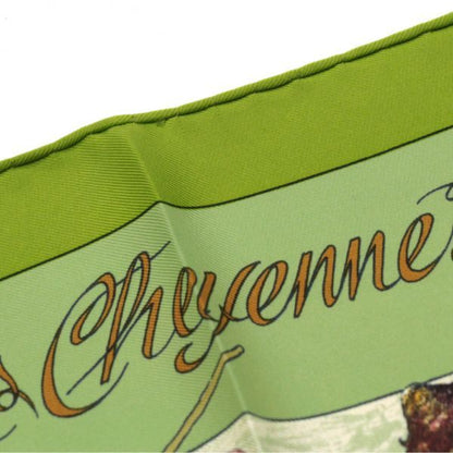 HERMES Carré 90 Les Cheyennes Silk Scarf Green Size ONE SIZE