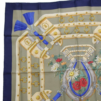 HERMES Carre 90 "Aux Champs" Silk Scarf Blue Size ONE SIZE