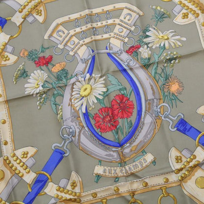 HERMES Carre 90 "Aux Champs" Silk Scarf Blue Size ONE SIZE