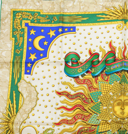 HERMES Carre 90 "Carpe Diem" Silk Scarf Green Size ONE SIZE