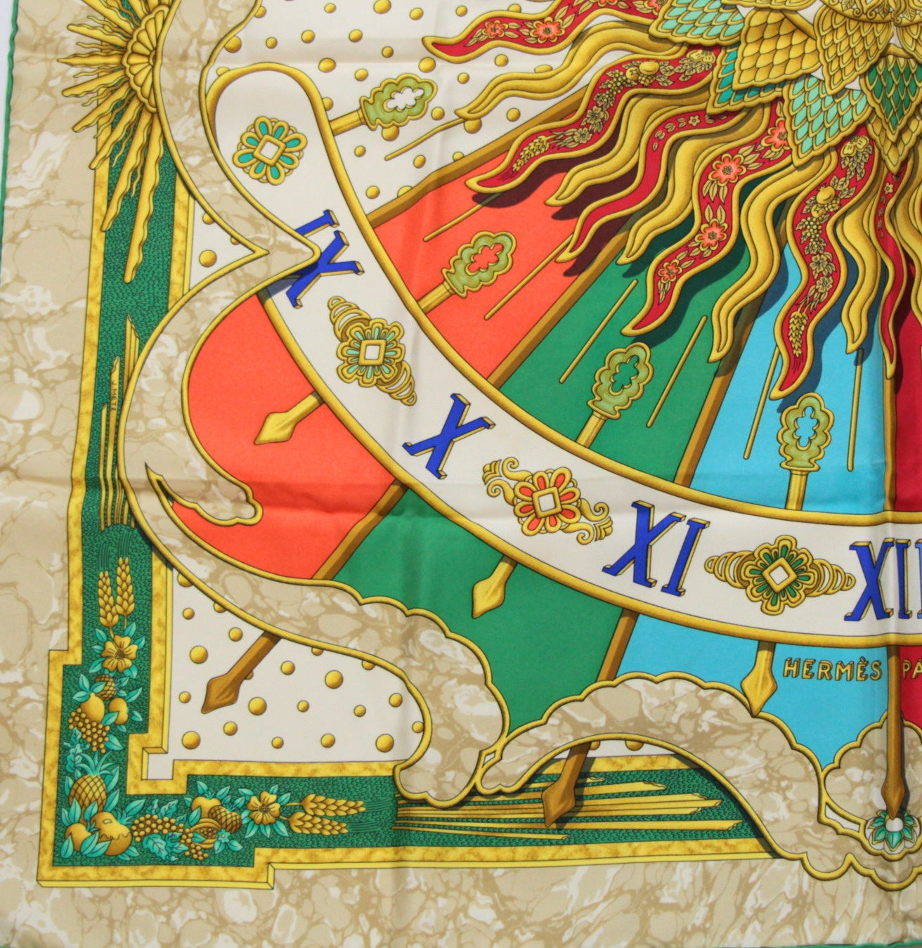 HERMES Carre 90 "Carpe Diem" Silk Scarf Green Size ONE SIZE