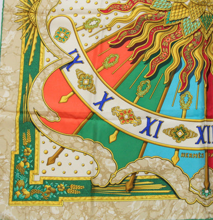 HERMES Carre 90 "Carpe Diem" Silk Scarf Green Size ONE SIZE