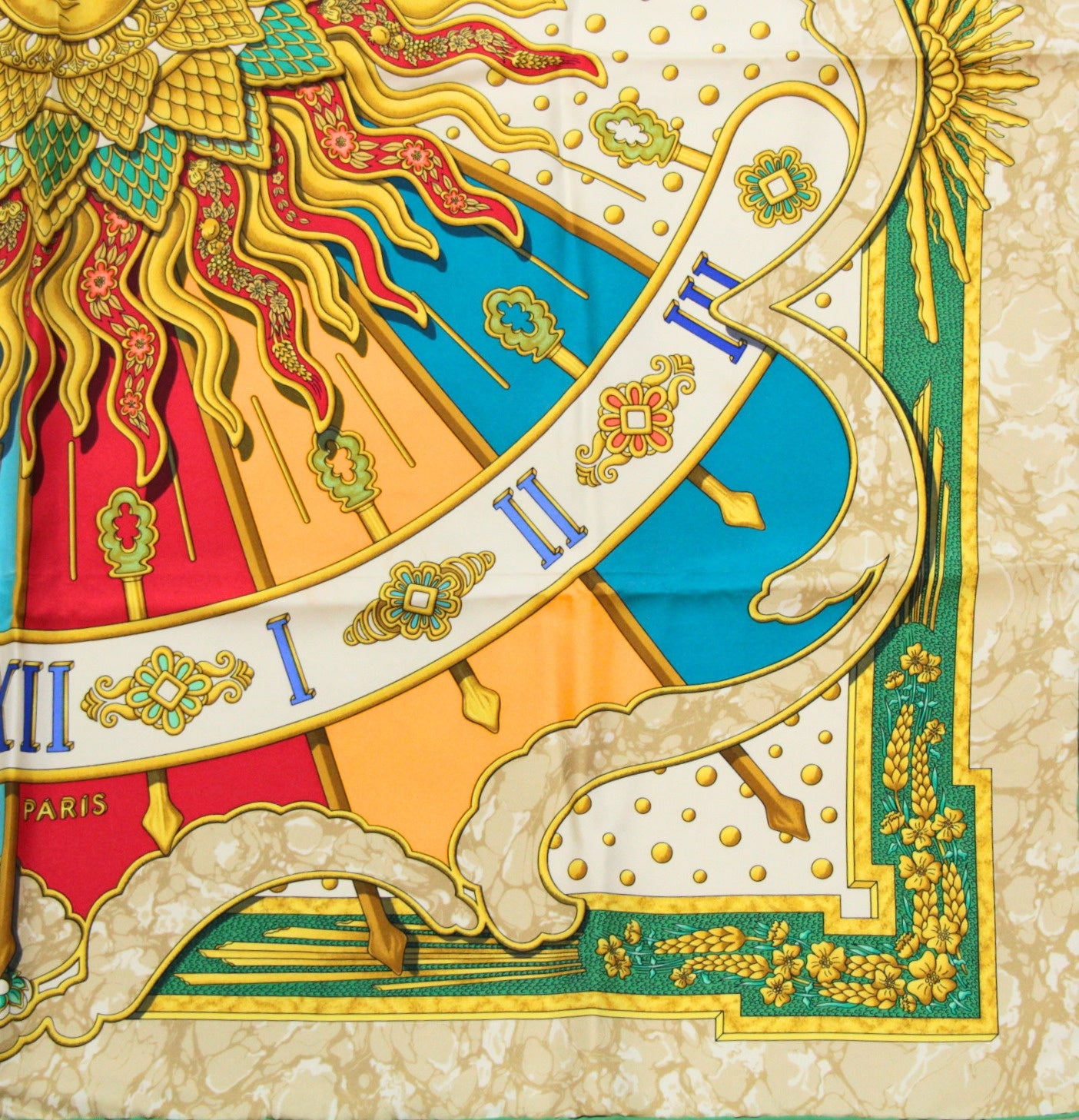 HERMES Carre 90 "Carpe Diem" Silk Scarf Green Size ONE SIZE